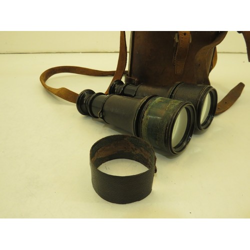 31 - Le Maire binoculars in a brown leather case stamped W.Smart 1917