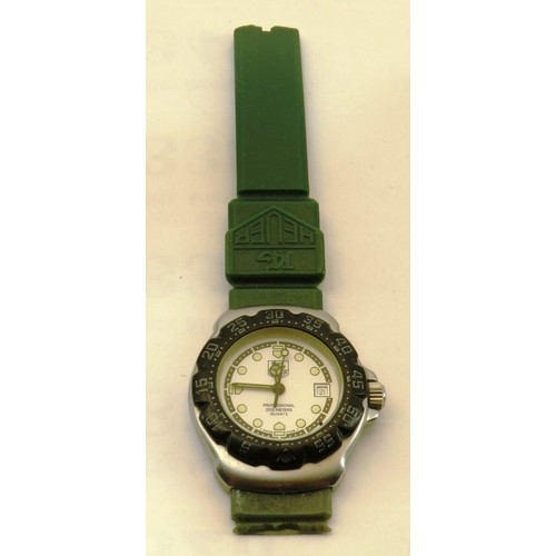 17 - Tag Heuer watch with green fabric strap - as found
