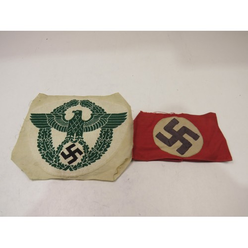 37 - WWII German Police sports vest Breast Eagle patch and a German WWII armband