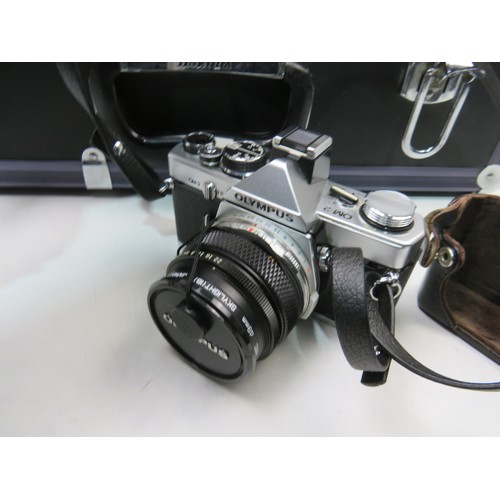 51 - Olympus OM camera with lenses and accessories in black flight case