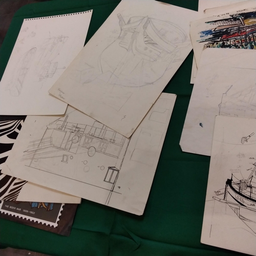 96 - A selection of the artist Ivan Polley sketches for some of his famous paintings etc