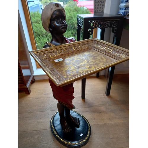 10 - Blackamoor painted wood with gilt finish serving/calling card holder 90cm approx.