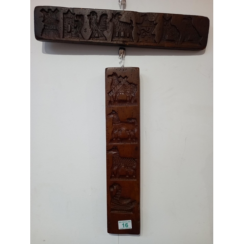 16 - 2 X Carved Dutch Wooden Biscuit mould press, from 2 individual Dutch villages or town.