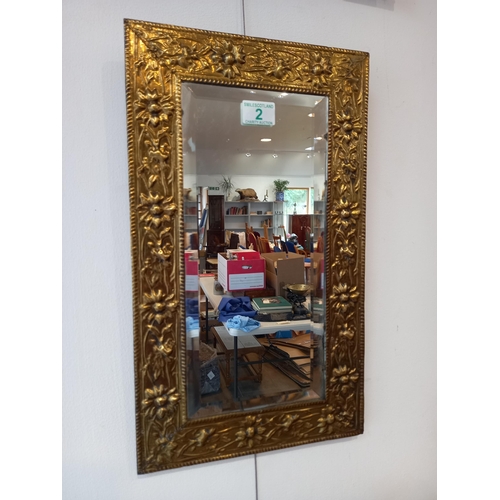 2 - Vintage decorated brass-framed mirror 28 x 48cm approx. bevelled glass.