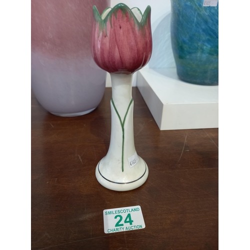 24 - Delft Poly Chrome Hand painted Candlestick In tulip shape