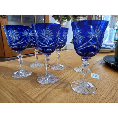 47 - 6x Blue crystal wine goblets