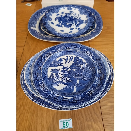 50 - Selection of blue and white pottery platters