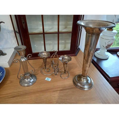 51 - Epergne, candle stick and large vase