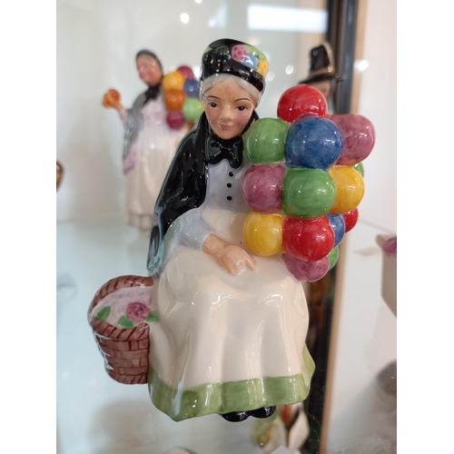 240 - 6x Royal Doulton miniature street vendors. Old Balloon Seller 2005. The Orange Lady 2005. Mask Selle... 