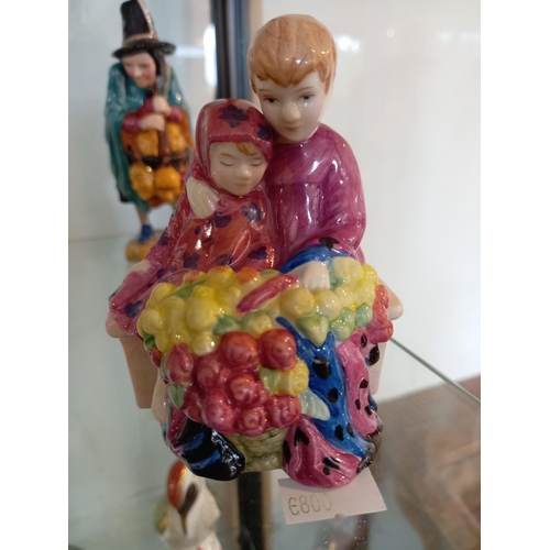 240 - 6x Royal Doulton miniature street vendors. Old Balloon Seller 2005. The Orange Lady 2005. Mask Selle... 