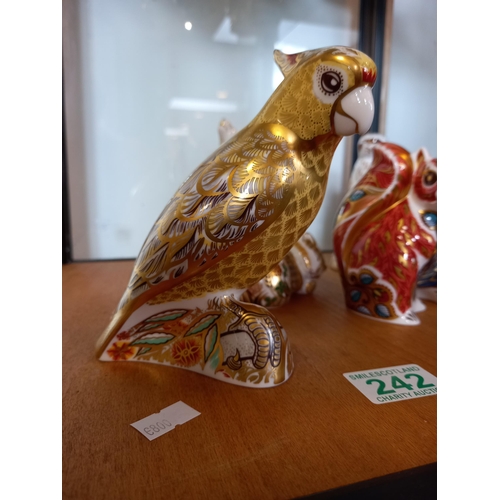 242 - 6x Royal Crown Derby (all with gold seal on base). Citron Cockatoo 2004. Woodland Squirrel 2005. Mee... 