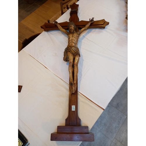 371 - Vintage Church Cross measuring 60 x 31 inches, INRI wooden cross with Christ figure