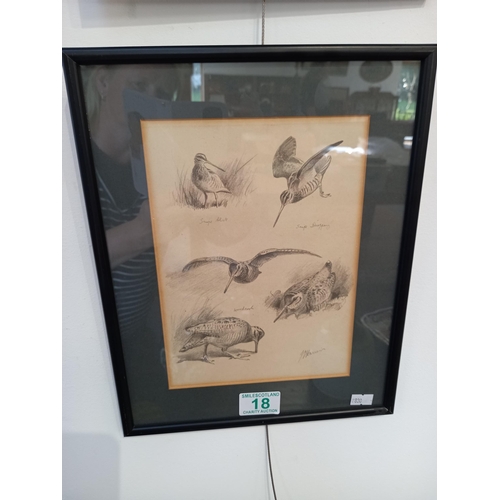 18 - 3 x framed John Cyril Harrison pencil Drawings of Birds 1898 - 1985 Norfolk Artist