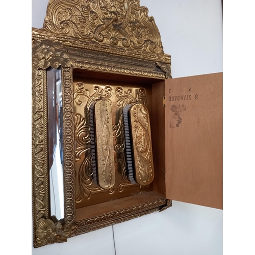 56 - Brass Framed Wall Hanging Mirror with Clothes brush etc. enclosed