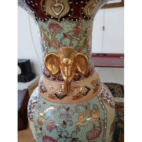 61 - Large Oriental Vase with Elephant Head Handles approx. 60cm high