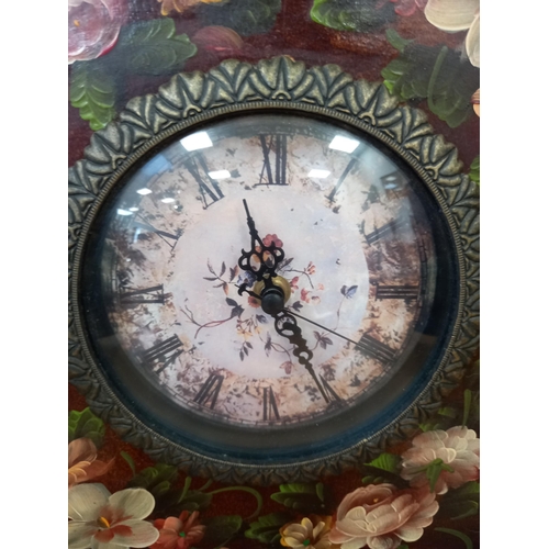 67 - Floral Wooden Cased Clock