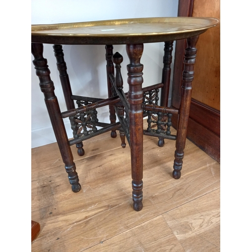 9 - Vintage Middle eastern Brass Table with Folding Leg Supports diameter 58cm approx.