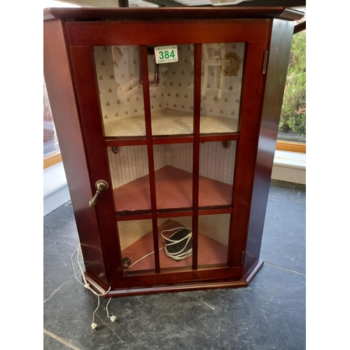 384 - Good Quality Corner Cabinet made to show off 3 Dolls House Rooms.