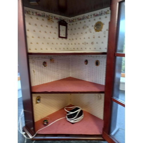 384 - Good Quality Corner Cabinet made to show off 3 Dolls House Rooms.