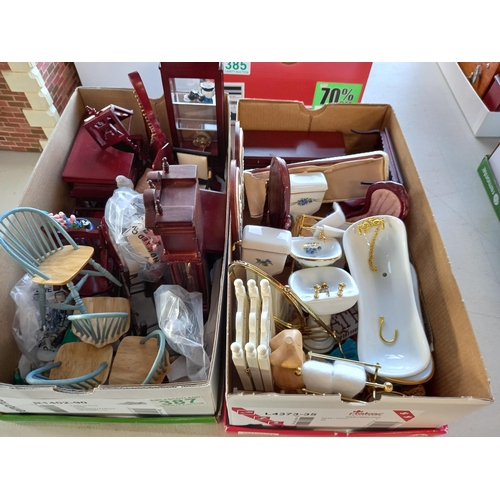 387 - 2 Boxed lots of Dolls House Furniture, to include toilet, bath, furnishing, standing lamp, etc.