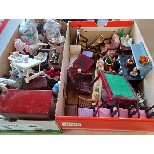 388 - 2 Boxed lots of Dolls House Furniture, to include sowing machine, prams, tables, cooker, gramophone ... 