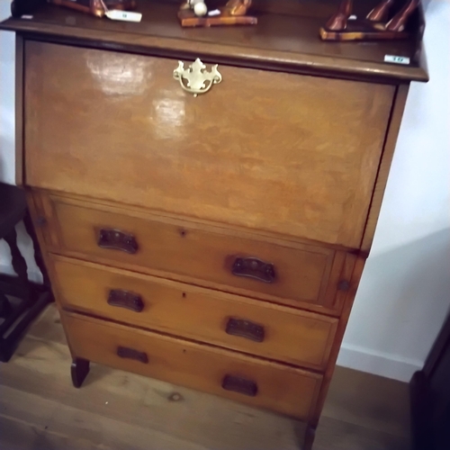 10 - Oak 3 drawer writing bureau