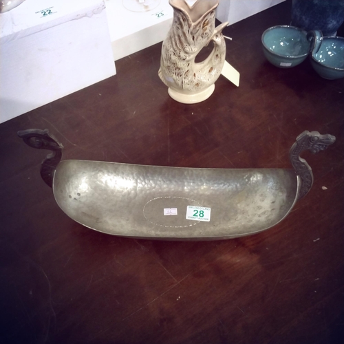 28 - Handmade Pewter Norway Meum Boat 40cm approx.