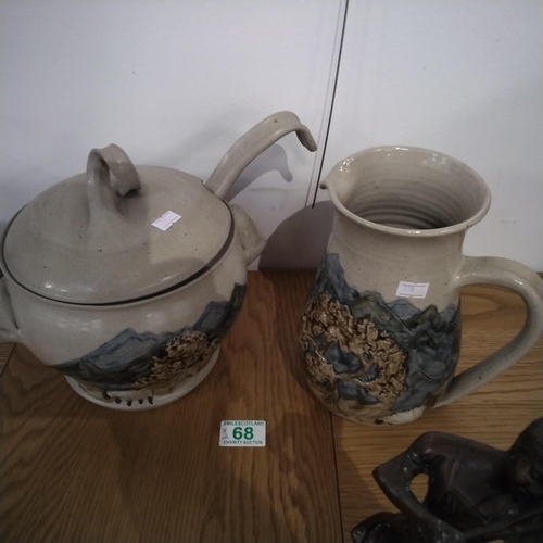 68 - Studio pottery soup taurine, ladle and jug