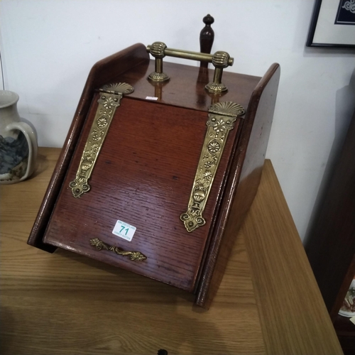 71 - Oak Coal Scuttle with liner and shovel