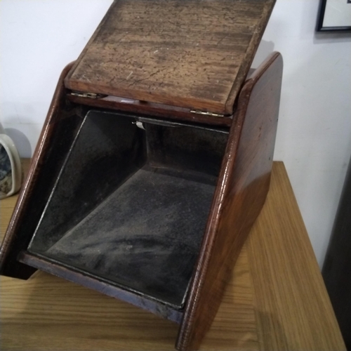 71 - Oak Coal Scuttle with liner and shovel