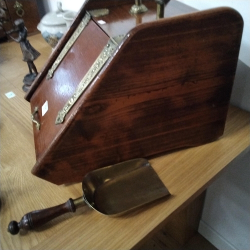 71 - Oak Coal Scuttle with liner and shovel