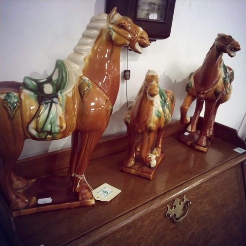 9 - 3 X Vintage glazed horse ornaments tallest 37cm approx.