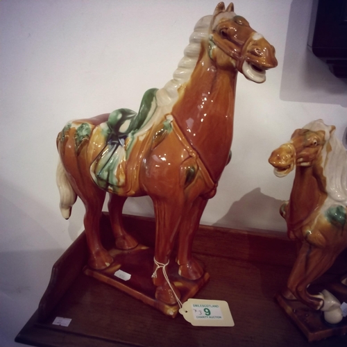 9 - 3 X Vintage glazed horse ornaments tallest 37cm approx.