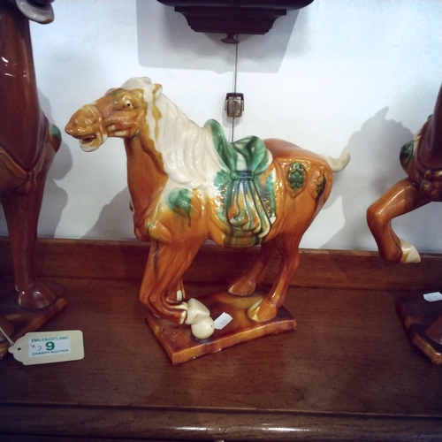 9 - 3 X Vintage glazed horse ornaments tallest 37cm approx.