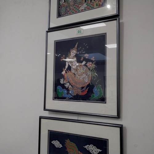 66 - 3 x Multi coloured screen prints on silk from Thailand