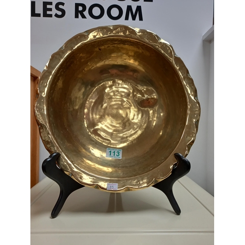 113 - Brass bowl on stand 34cm dia.