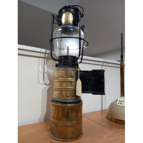 136 - Great Grimsby Coal, Salt & Tanning Co. Brass & Glass Lamp