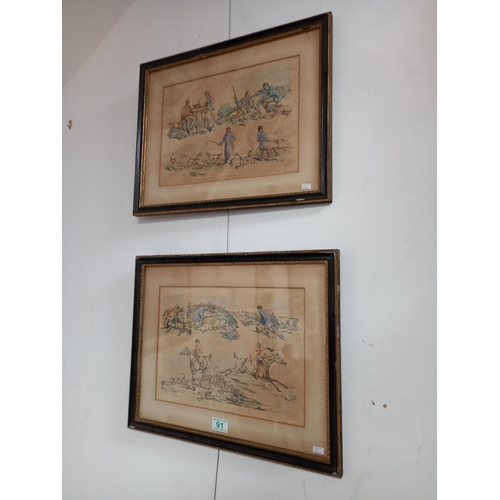 91 - Pair of hunting scene watercolours believed circa 1890's