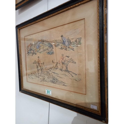 91 - Pair of hunting scene watercolours believed circa 1890's