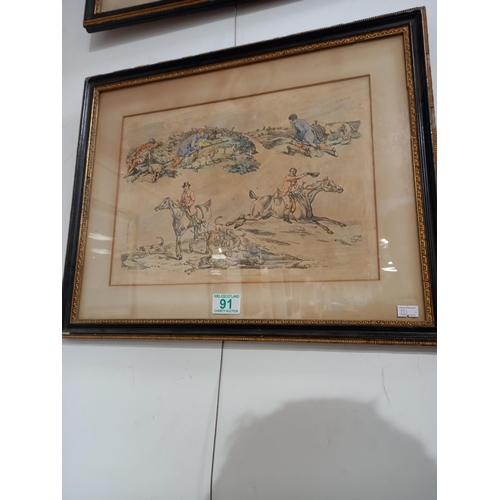 91 - Pair of hunting scene watercolours believed circa 1890's