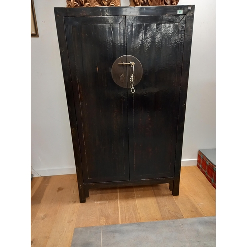 94 - Heavy black lacquered oriental cupboard, lovely condition 101Wx170Hx52D cm approx.