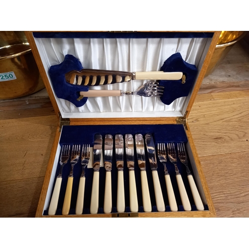 245 - Wooden handled boxed cutlery set & 1 other