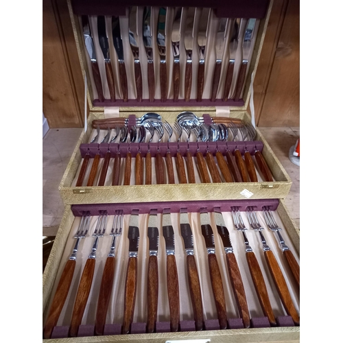 245 - Wooden handled boxed cutlery set & 1 other