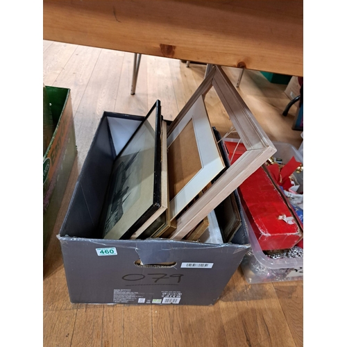 460 - Box lot vintage pictures frames etc.