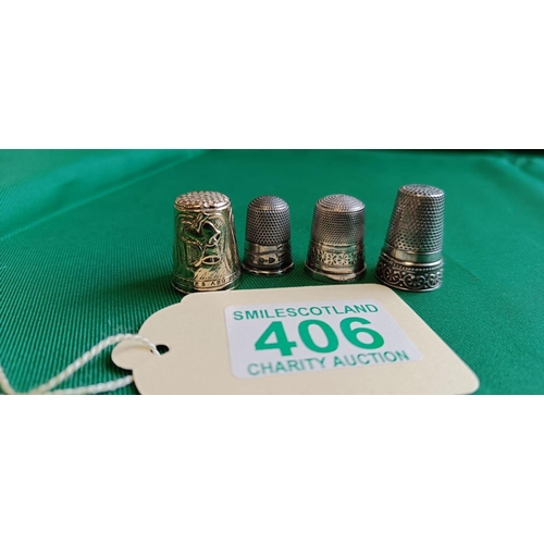 406 - 3 x silver hallmarked Thimbles and one marked 925 , four in total