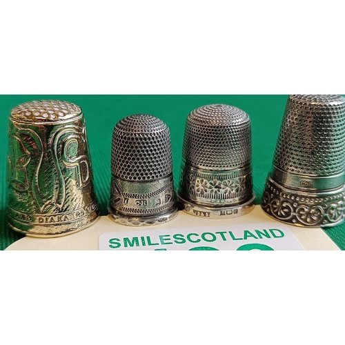 406 - 3 x silver hallmarked Thimbles and one marked 925 , four in total