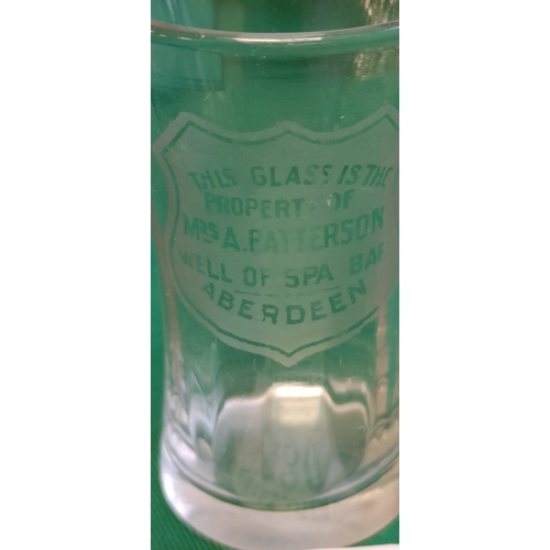 430 - Bar glass with inscription from Well of Spa Bar Aberdeen which closed in 1970.