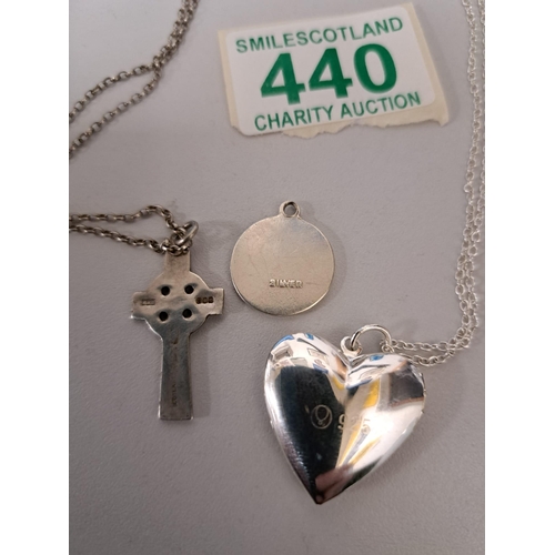 440 - 3 x silver necklaces , one hallmarked , one stamped silver and the other marked 925. plus 2 chains a... 