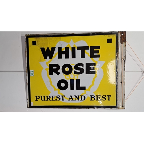 119 - Vintage enamel White Rose Oil double-sided sign.