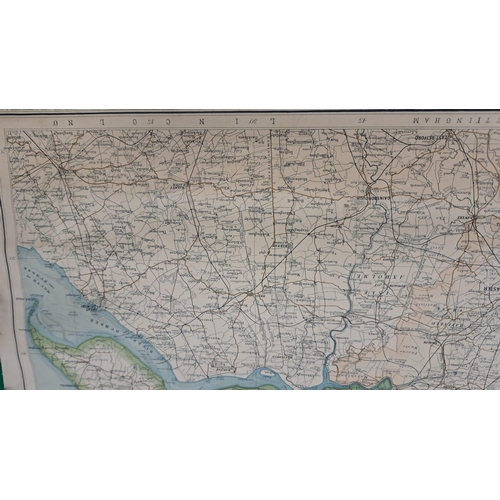 445 - Vintage canvas wall map of yorkshire showing north riding, west riding and east riding,  bartholomew... 